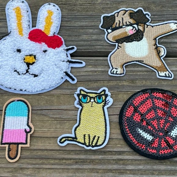 Mix Lot of Patches Iron On Applique Patches Embroidery Sequence CAT DOG Patches - Picture 2 of 7